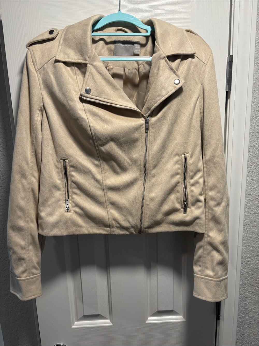 ASOS Beige Cream Suede-Look Moto Jacket